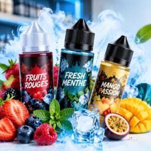 Flacons d’e-liquides fruités et frais